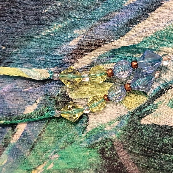 Cache sheer multicolored scoop shirt with crystal beads ties gathered low waist - Picture 7 of 9